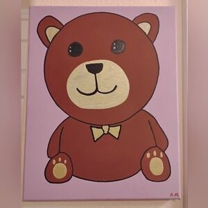 Original Teddy Bear Canvas Painting Nursery Wall Art Decor